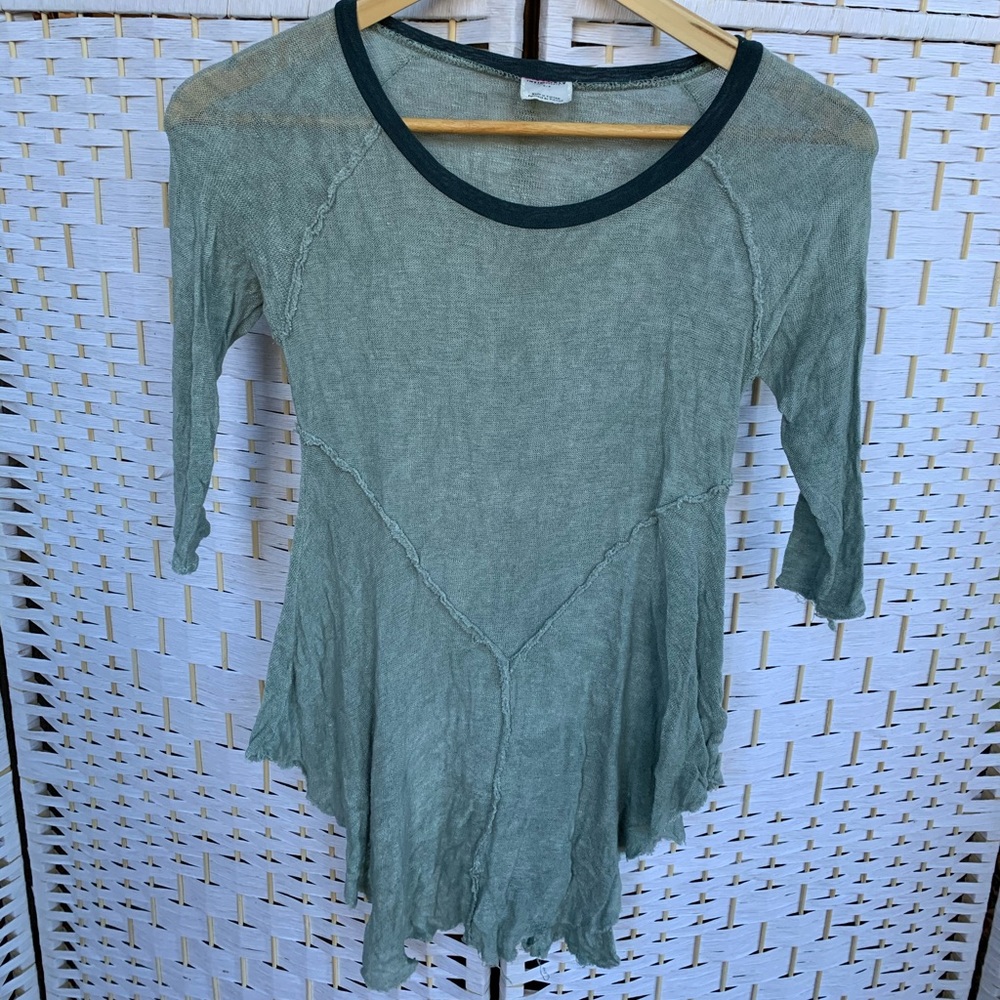 Free People Blue/Grey 3/4 Sleeve Top